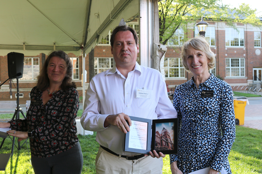 Outstanding Senior Research Faculty Awardee Anton Petrov with Laura Cadonati and Susan Lozier.
