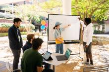 With the new outdoor Math Lab, students can now work in collaboration with teaching assistants and each other to reach solutions. With the new outdoor Math Lab, students can now work in collaboration with teaching assistants and each other to reach solutions.